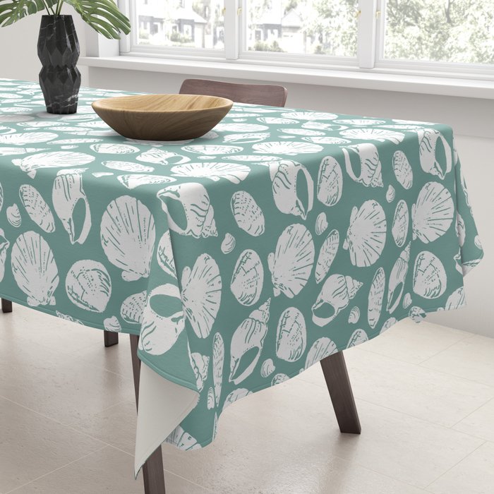 Shells . Teal Tablecloth Gallery Image 3