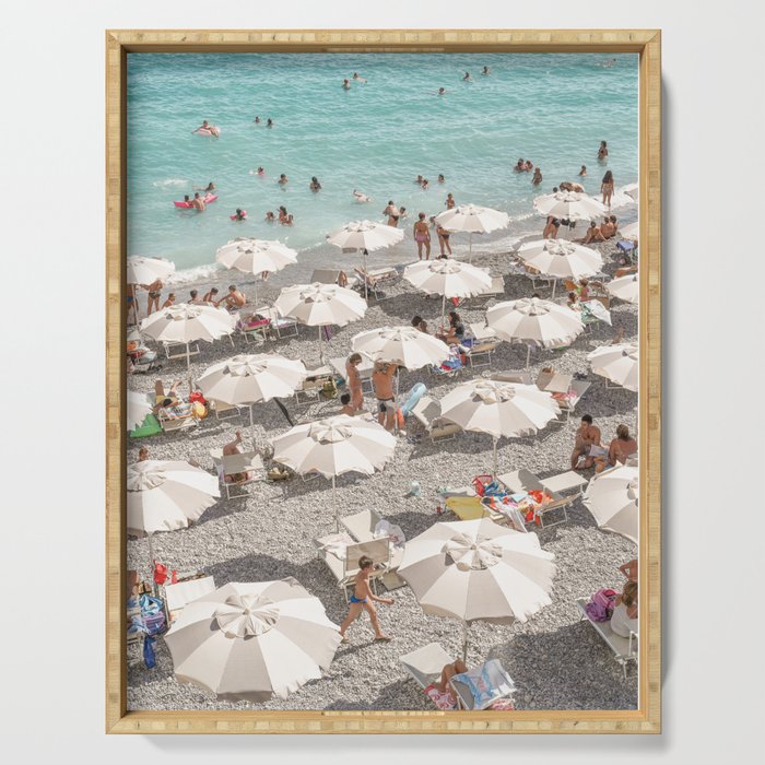 Amalfi Coast Beach Umbrella Photo | Italian Summer In Pastel Colors Art Print | Italy, Europe Travel Photography Serving Tray Gallery Image 1