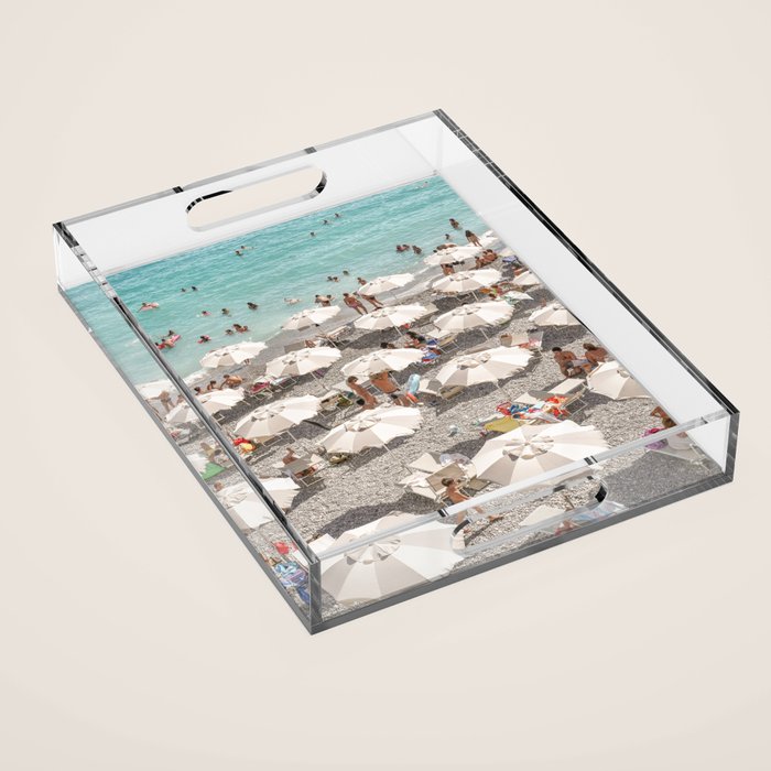 Amalfi Coast Beach Umbrella Photo | Italian Summer In Pastel Colors Art Print | Italy, Europe Travel Photography Acrylic Tray Gallery Image 1