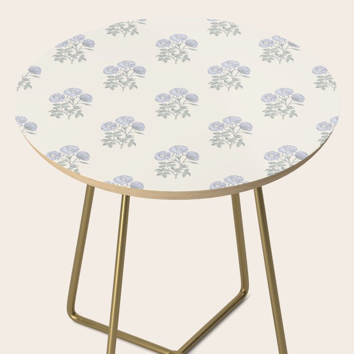 Vintage Sketched Floral Block Print - Blue Beige Side Table Gallery Image 2