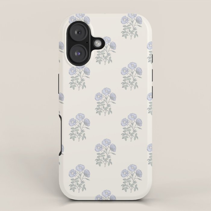 Vintage Sketched Floral Block Print - Blue Beige iPhone Case