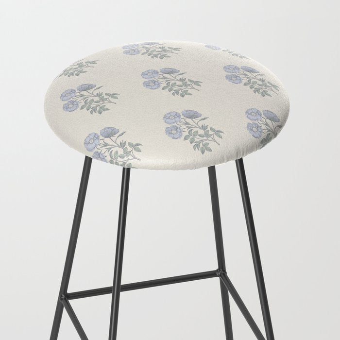 Vintage Sketched Floral Block Print - Blue Beige Stool Gallery Image 2