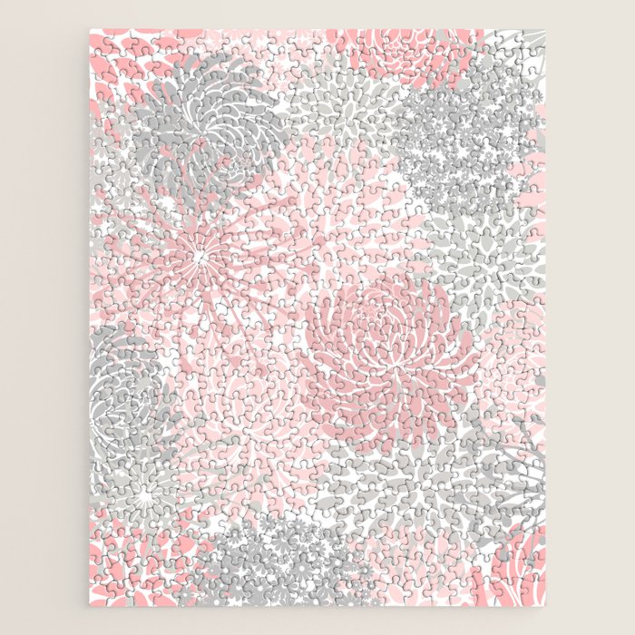 Festive, Floral Prints, Bloom Mix, Pink and Gray Jigsaw Puzzle Gallery Image 1
