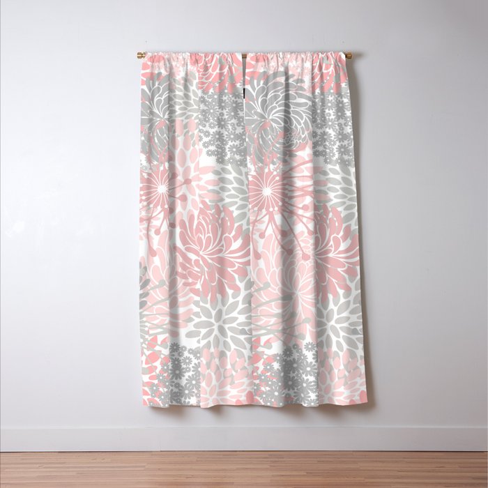 Festive, Floral Prints, Bloom Mix, Pink and Gray Window Curtain Gallery Image 3