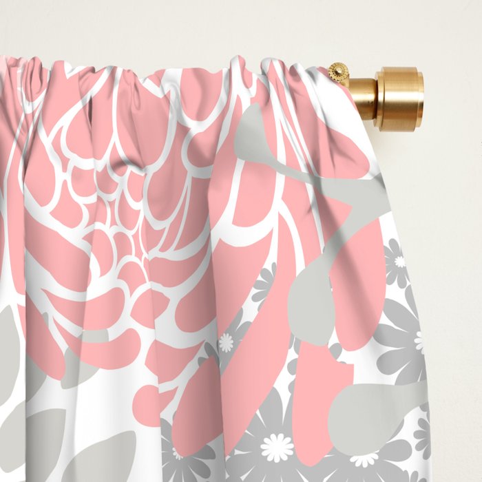Festive, Floral Prints, Bloom Mix, Pink and Gray Window Curtain Gallery Image 2