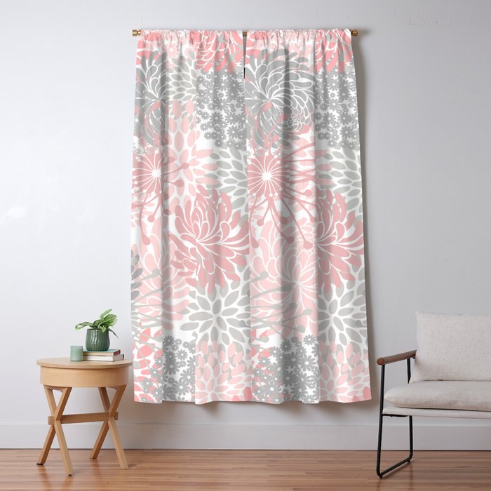 Festive, Floral Prints, Bloom Mix, Pink and Gray Window Curtain Gallery Image 5