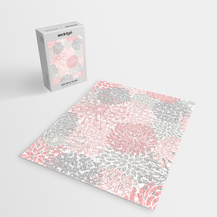 Festive, Floral Prints, Bloom Mix, Pink and Gray Jigsaw Puzzle Gallery Image 2