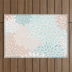 Floral Prints, Soft, Peach and Teal, Modern Print Art Outdoor Rug Gallery Image 1