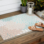 Floral Prints, Soft, Peach and Teal, Modern Print Art Outdoor Rug Gallery Image 2