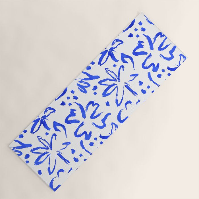 Hand drawn blue flower art pattern Yoga Mat Gallery Image 1