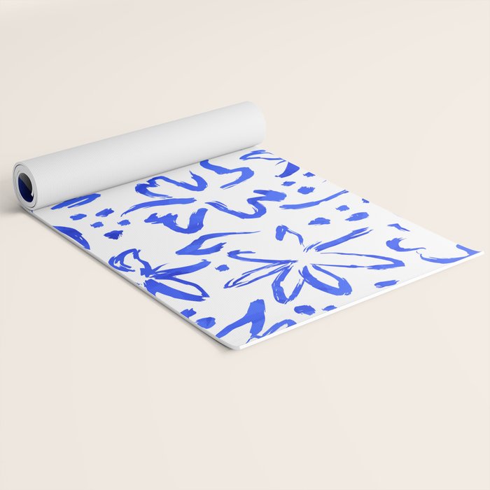 Hand drawn blue flower art pattern Yoga Mat Gallery Image 2
