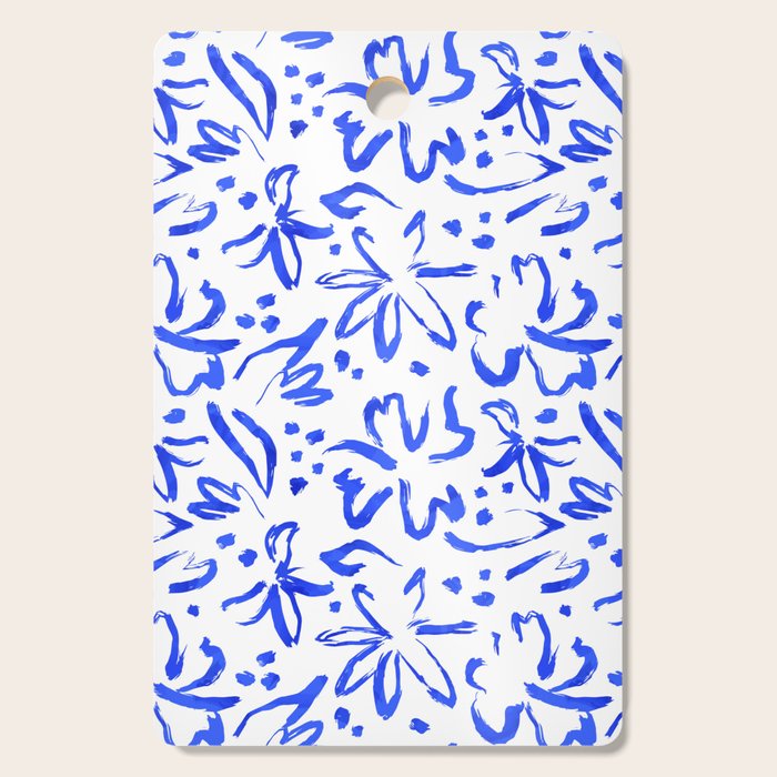 Hand drawn blue flower art pattern Cutting Board Gallery Image 1