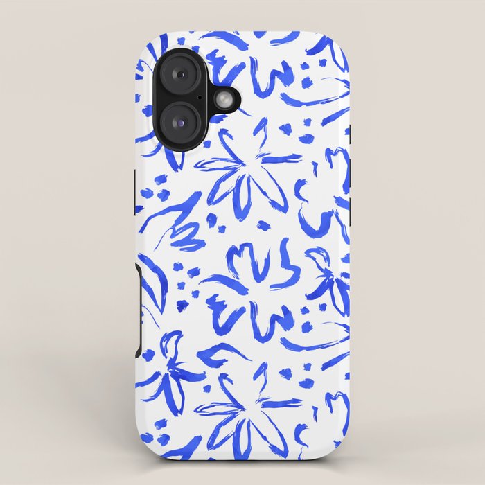 Hand drawn blue flower art pattern iPhone Case Gallery Image 1