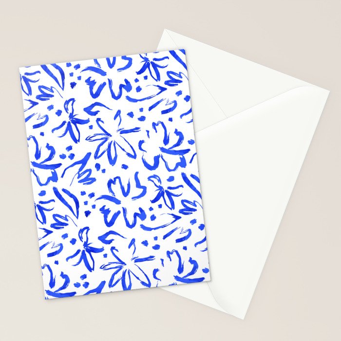 Hand drawn blue flower art pattern Stationery Card Gallery Image 2