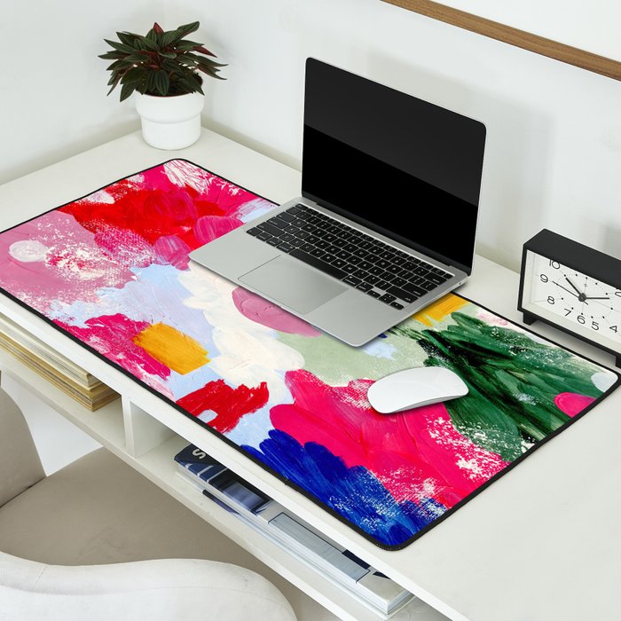 CANVAS: Viva Magenta 01 | Abstract Brushstrokes Desk Mat Gallery Image 2