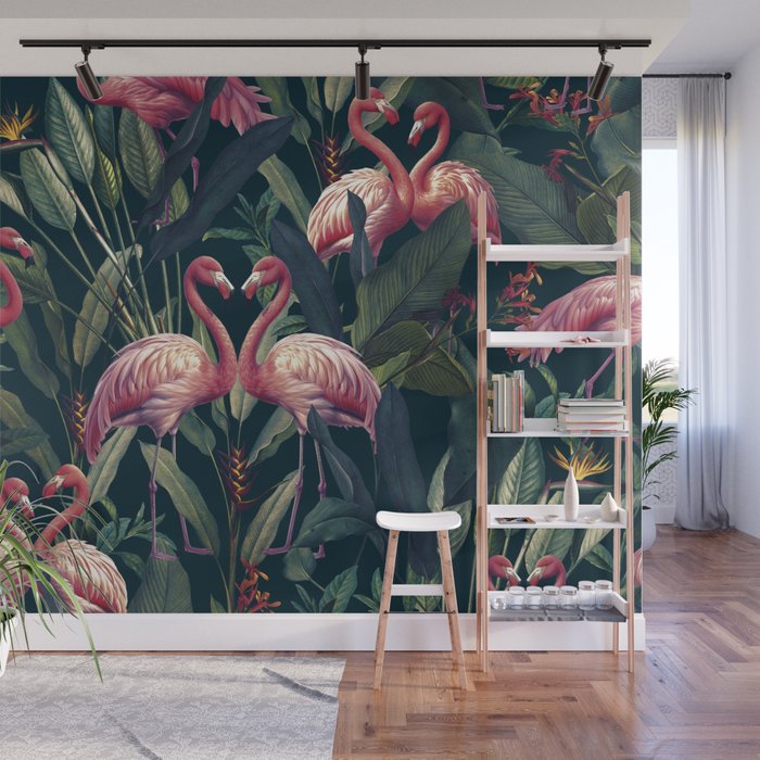 Tropical Flamingos Wall Mural Gallery Image 1