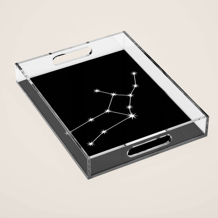 Virgo Zodiac Star Constellation Line Art Black Acrylic Tray Gallery Image 1