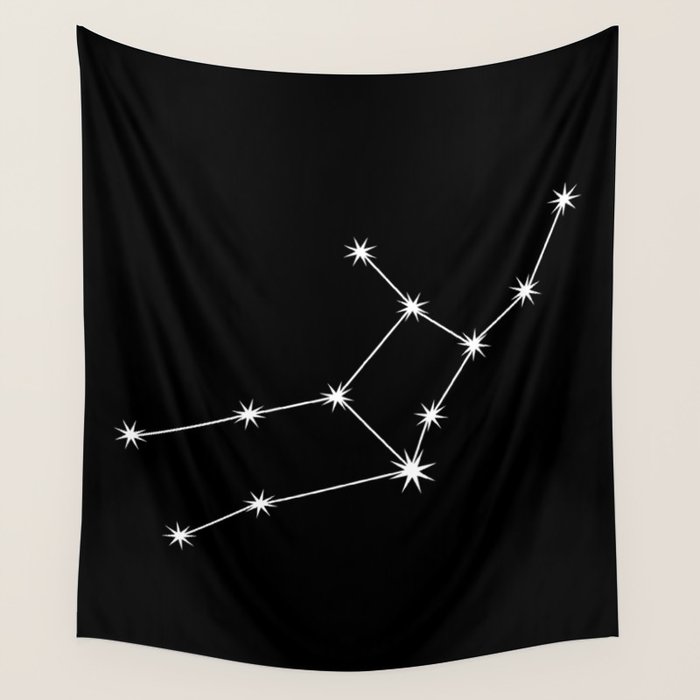 Virgo Zodiac Star Constellation Line Art Black Wall Tapestry Gallery Image 4