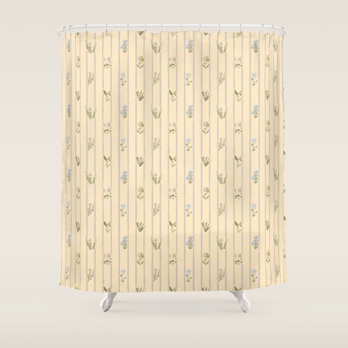 Cozy Cottage Flowers With Stripes Shower Curtain Gallery Image 1