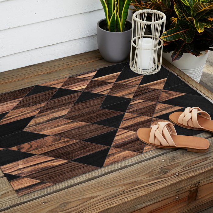 Urban Tribal Pattern No.11 - Aztec - Wood Outdoor Rug Gallery Image 2