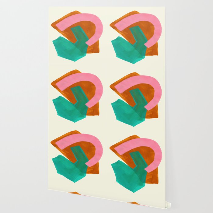 Ochre Pink Marine Green Fun Colorful Mid Century Modern Abstract Painting Shapes Pattern Wallpaper Gallery Image 2