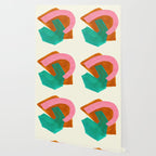 Ochre Pink Marine Green Fun Colorful Mid Century Modern Abstract Painting Shapes Pattern Wallpaper Gallery Image 2