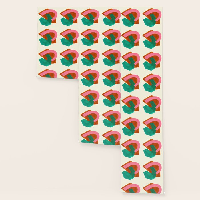 Ochre Pink Marine Green Fun Colorful Mid Century Modern Abstract Painting Shapes Pattern Wallpaper Gallery Image 3