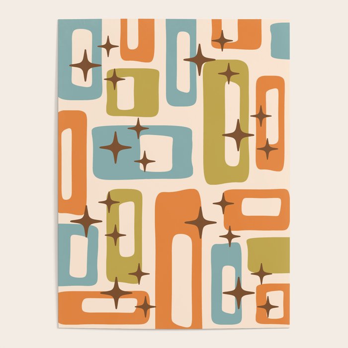 Mid Century Modern Style 922 Orange Green Blue Poster Gallery Image 1