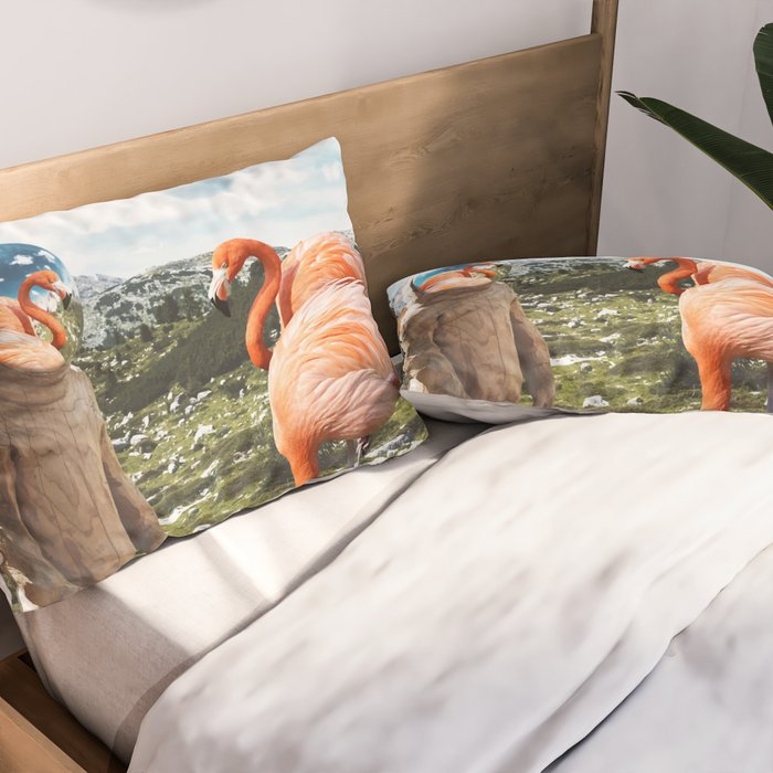 Alternate Reality, Surrealism Digital Photography, Space Flamingo Astronaut Collage Pillow Sham Gallery Image 2