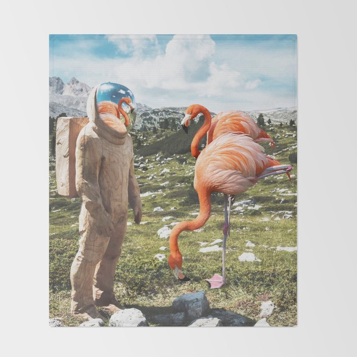 Alternate Reality, Surrealism Digital Photography, Space Flamingo Astronaut Collage Throw Blanket Gallery Image 2