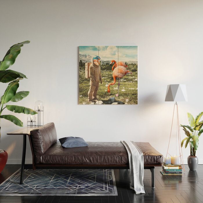 Alternate Reality, Surrealism Digital Photography, Space Flamingo Astronaut Collage Wood Wall Art Gallery Image 2