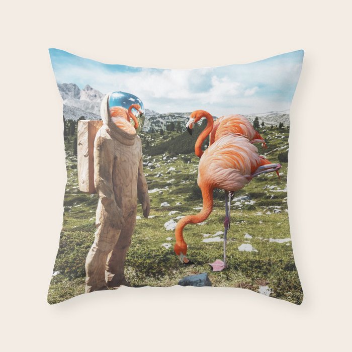 Alternate Reality, Surrealism Digital Photography, Space Flamingo Astronaut Collage Throw Pillow Gallery Image 6