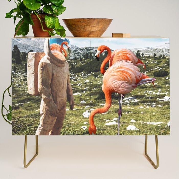Alternate Reality, Surrealism Digital Photography, Space Flamingo Astronaut Collage Credenza Gallery Image 1