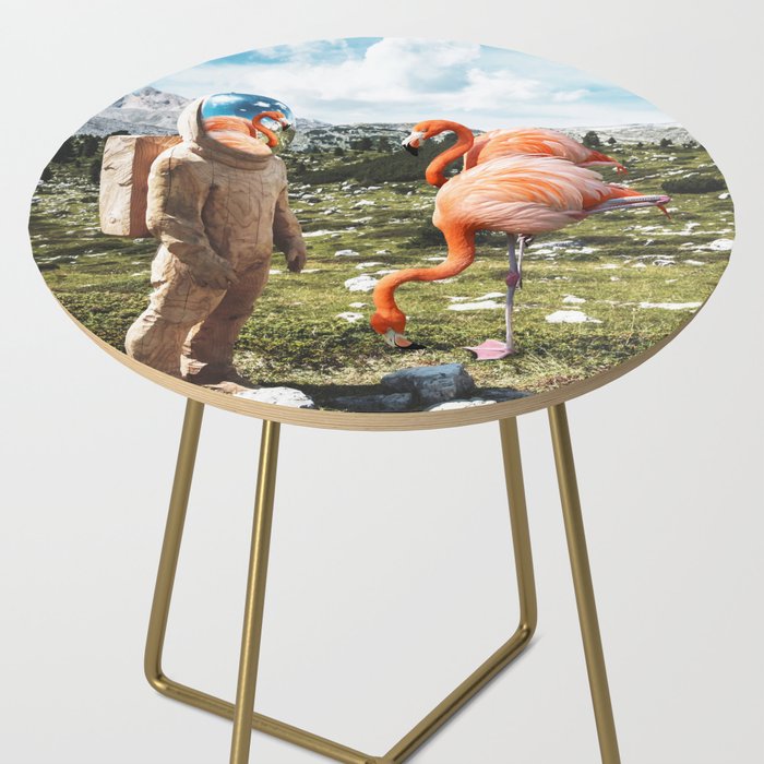 Alternate Reality, Surrealism Digital Photography, Space Flamingo Astronaut Collage Side Table Gallery Image 2