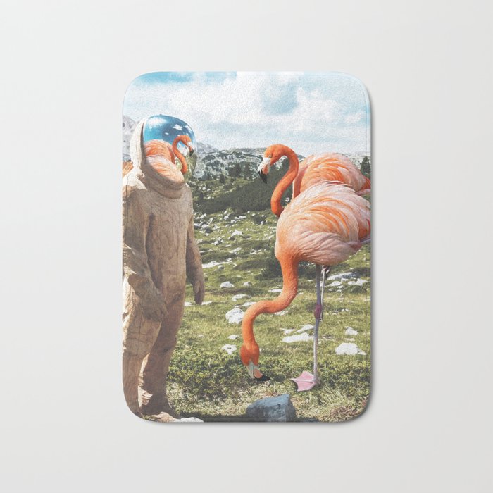 Alternate Reality, Surrealism Digital Photography, Space Flamingo Astronaut Collage Bath Mat Gallery Image 1