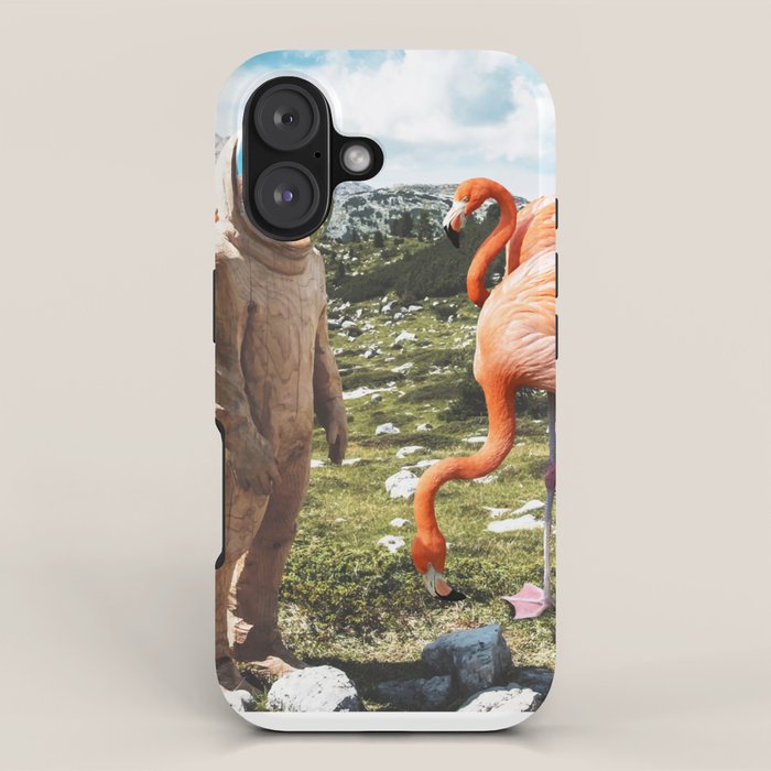 Alternate Reality, Surrealism Digital Photography, Space Flamingo Astronaut Collage iPhone Case Gallery Image 1