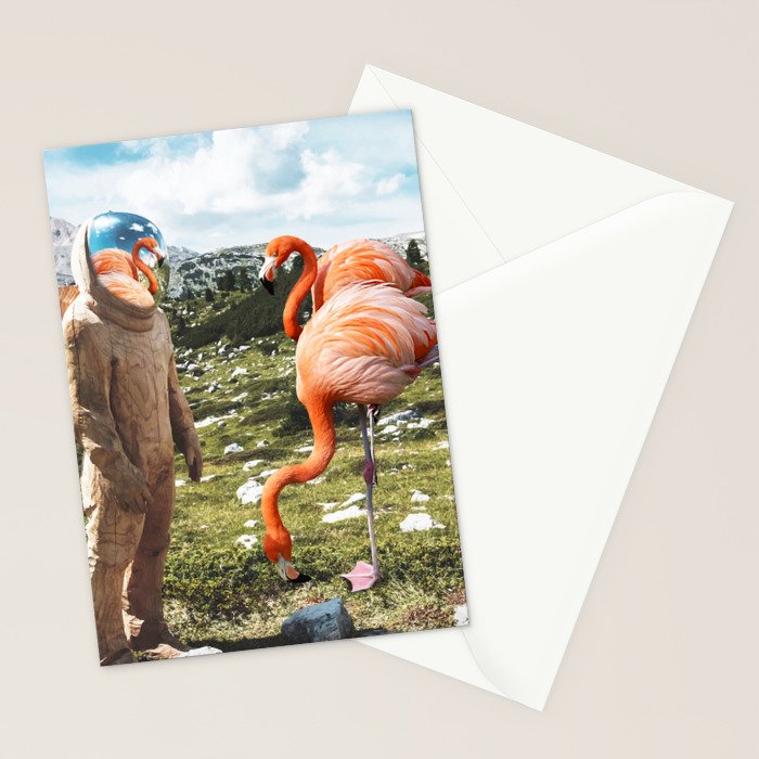 Alternate Reality, Surrealism Digital Photography, Space Flamingo Astronaut Collage Stationery Card Gallery Image 2
