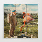 Alternate Reality, Surrealism Digital Photography, Space Flamingo Astronaut Collage Wood Wall Art Gallery Image 1