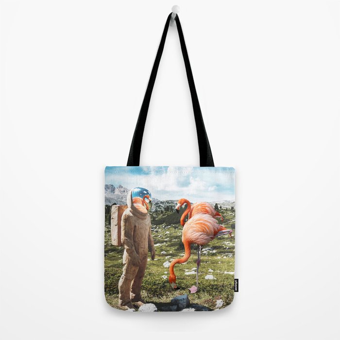 Alternate Reality, Surrealism Digital Photography, Space Flamingo Astronaut Collage Tote Bag Gallery Image 2
