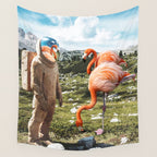 Alternate Reality, Surrealism Digital Photography, Space Flamingo Astronaut Collage Wall Tapestry Gallery Image 4