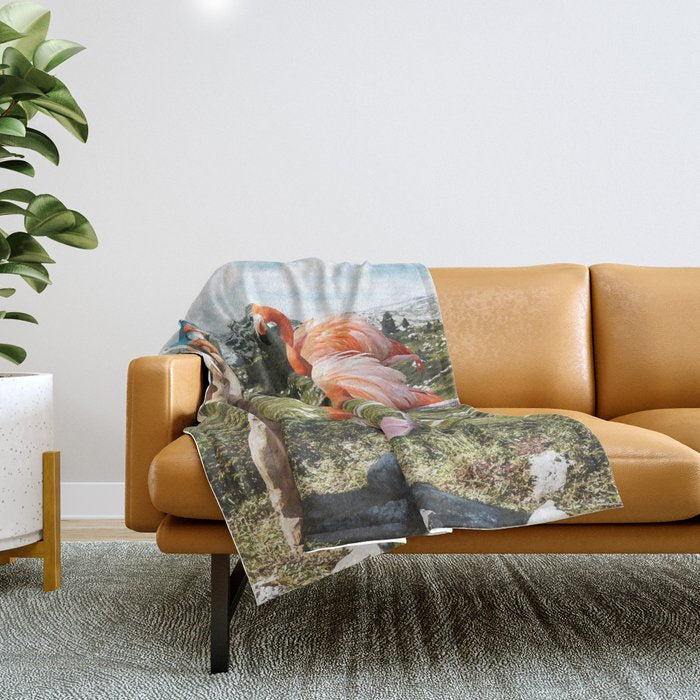 Alternate Reality, Surrealism Digital Photography, Space Flamingo Astronaut Collage Throw Blanket Gallery Image 1