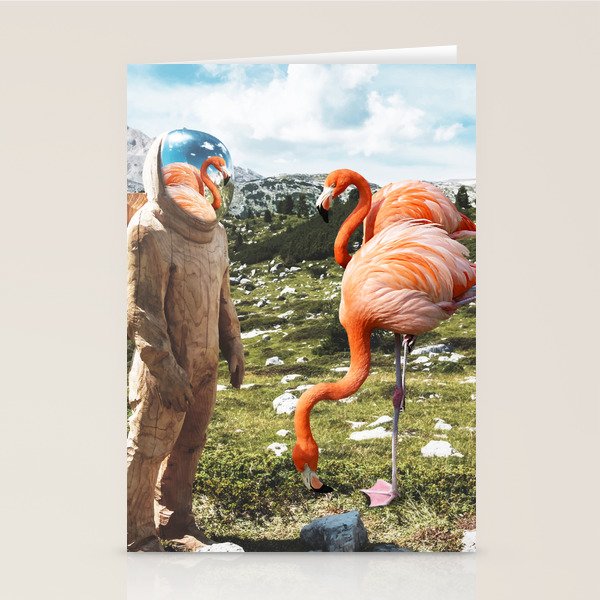 Alternate Reality, Surrealism Digital Photography, Space Flamingo Astronaut Collage Stationery Card Gallery Image 2