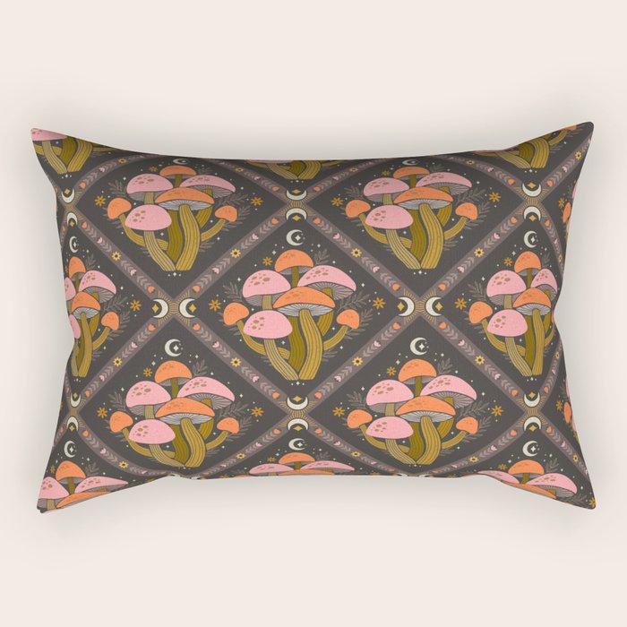 Mushrooms and Moons - Dark Rectangular Pillow Gallery Image 1