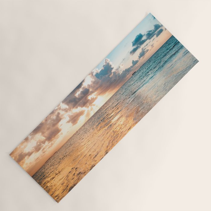 sunset sky over ocean - beach with sunset sky horizon Yoga Mat Gallery Image 1