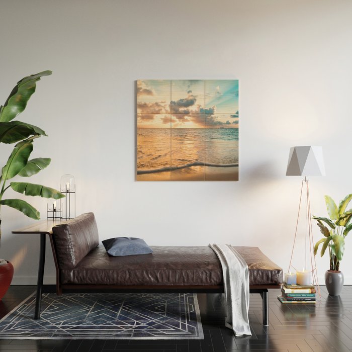 sunset sky over ocean - beach with sunset sky horizon Wood Wall Art Gallery Image 2