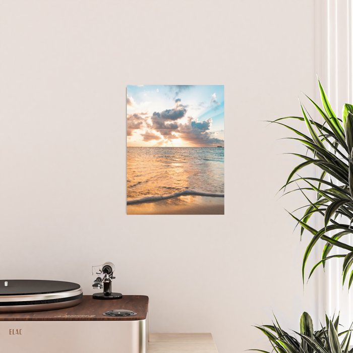 sunset sky over ocean - beach with sunset sky horizon Poster Gallery Image 2