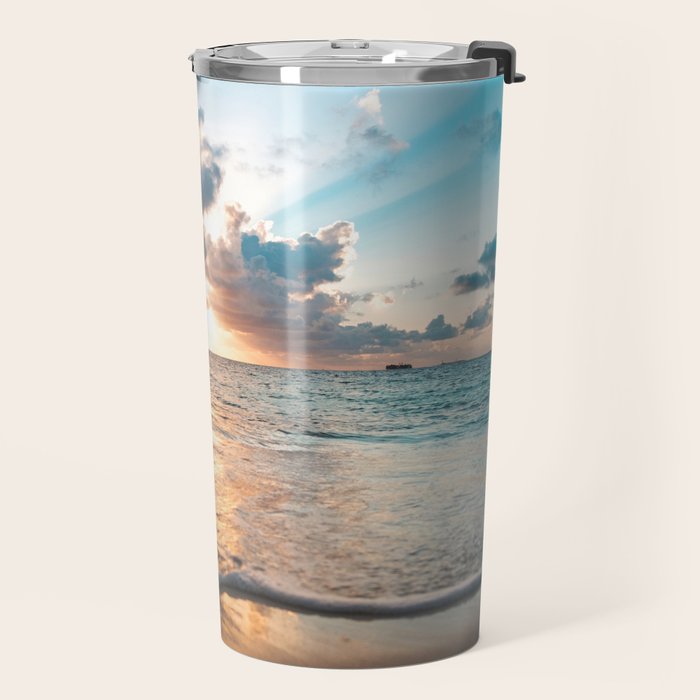 sunset sky over ocean - beach with sunset sky horizon Travel Mug Gallery Image 2