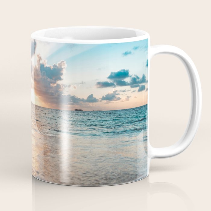 sunset sky over ocean - beach with sunset sky horizon Coffee Mug Gallery Image 1