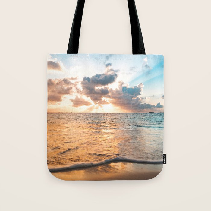 sunset sky over ocean - beach with sunset sky horizon Tote Bag Gallery Image 1