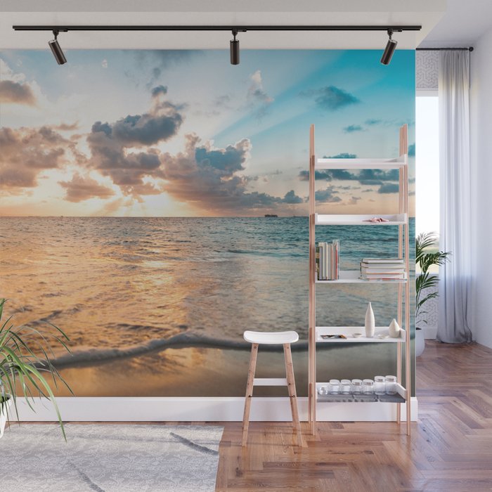 sunset sky over ocean - beach with sunset sky horizon Wall Mural Gallery Image 1